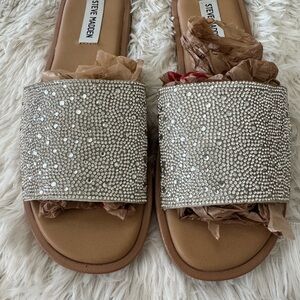 Steve Madden Sienna Silver Rhinestone Women's Slide Sandals Size 8